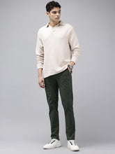 Men's Green Solid Cotton Slim Fit Casual 5 Pockets Trouser